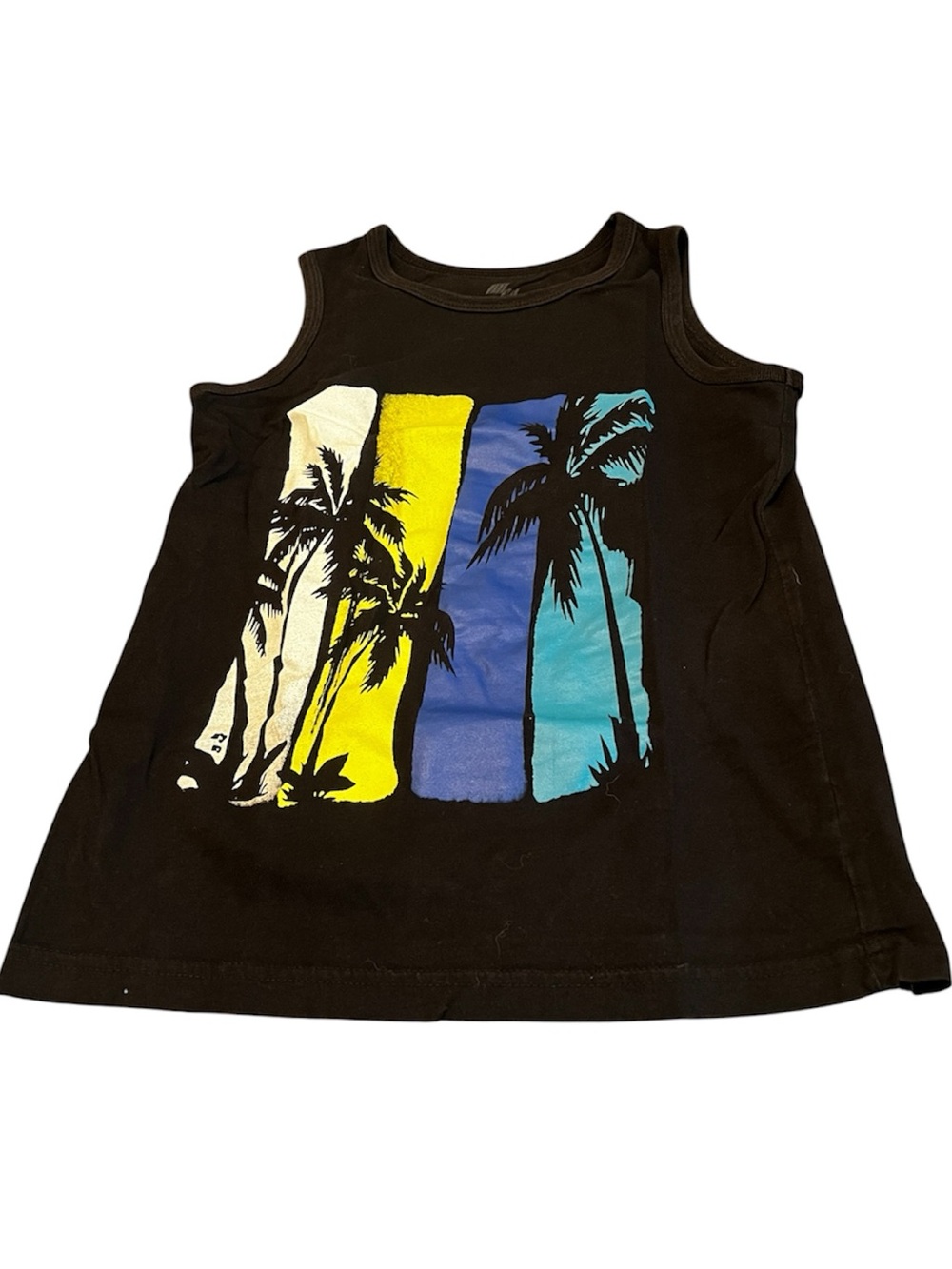 The Children's Place Navy Blue Tank with Cream, Yellow & Blue Palm Panels